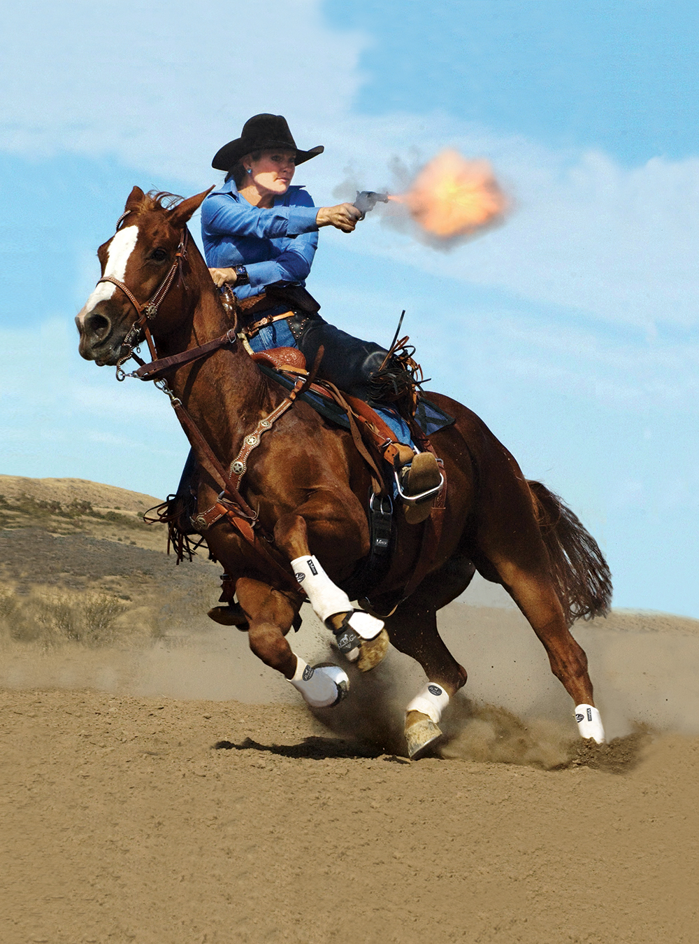 Cowboy riding cowgirl fan photo