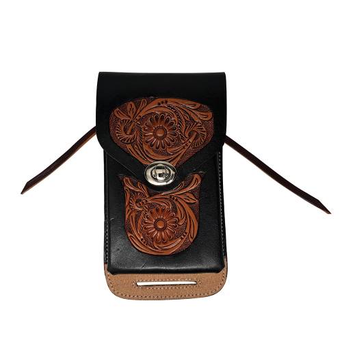 Leather Cell Phone Case - Black Floral