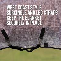 Leg straps keep blanket securely in place.
